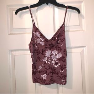 American Eagle Floral Tank Top Ruched V-Neck
